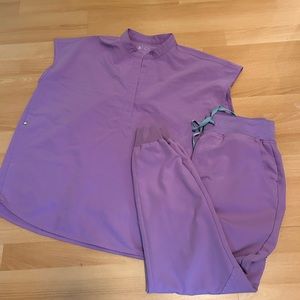 Figs scrubs Lilac dawn. Size small Rafaela top. Size small petite Zamora jogger.